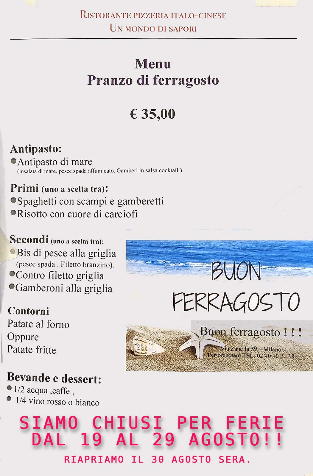 MENU' FERRAGOSTO